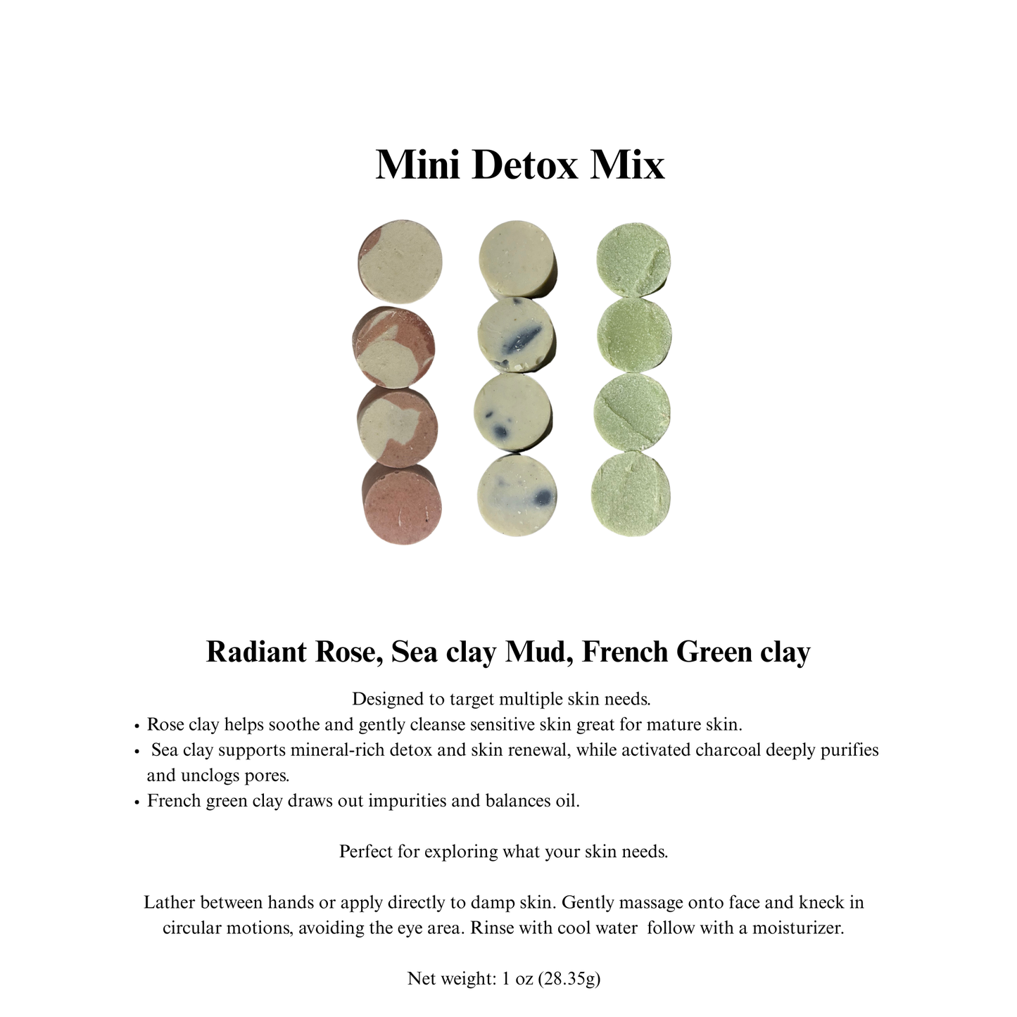 Mini detox mix with colored clays on a white background