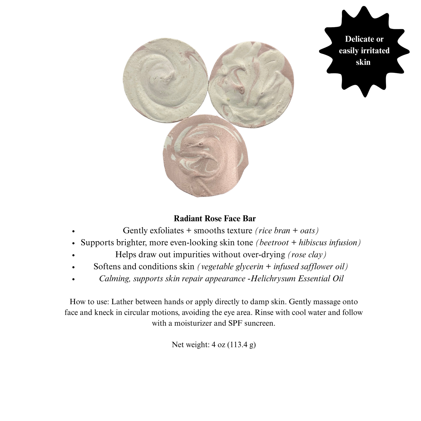 Radiant Rose Face Bar with text on a white background